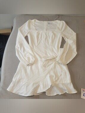 Princess Polly White The Villa Long Sleeves Mini Dress Size Us 6